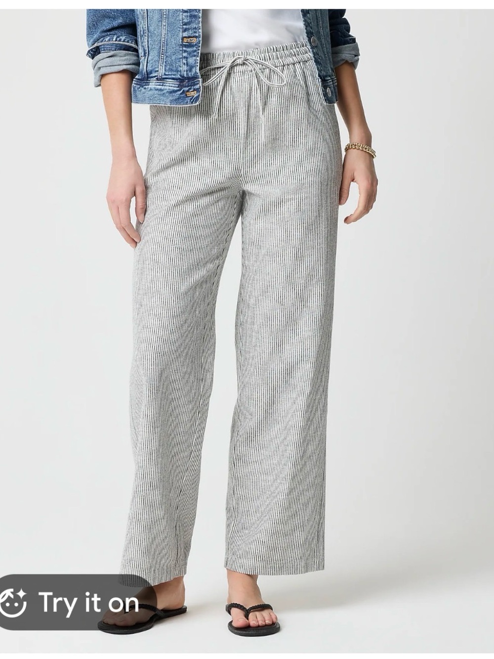 J Crew Factory Linen Blend Black White Striped Pants Size 4